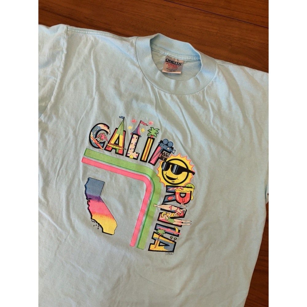 Vintage 80s California T Shirt Sz L Oneita Power-T USA Single Stitch Surfer 90s